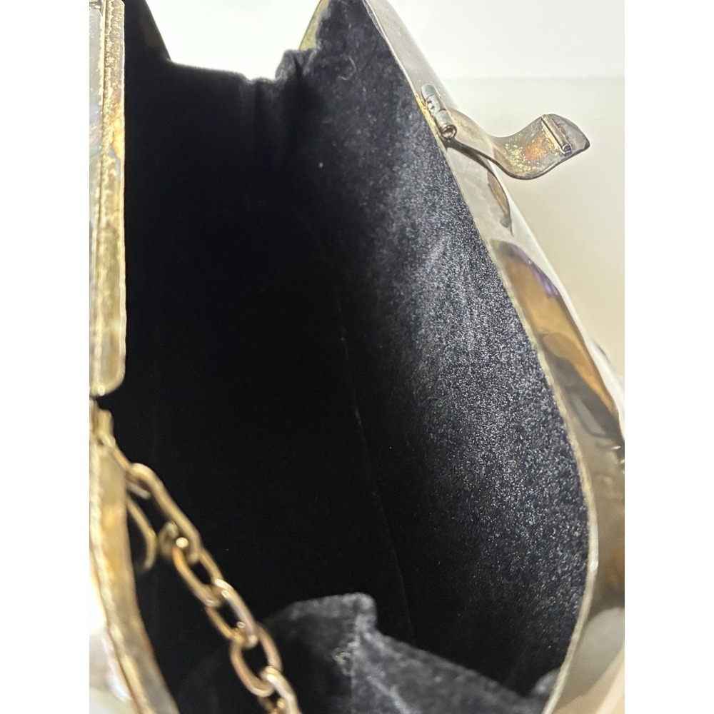 Vintage Mexican Metal Purse w/Art Deco Gem Eyed Panther, Velvet, Chain Strap - Picture 10 of 14